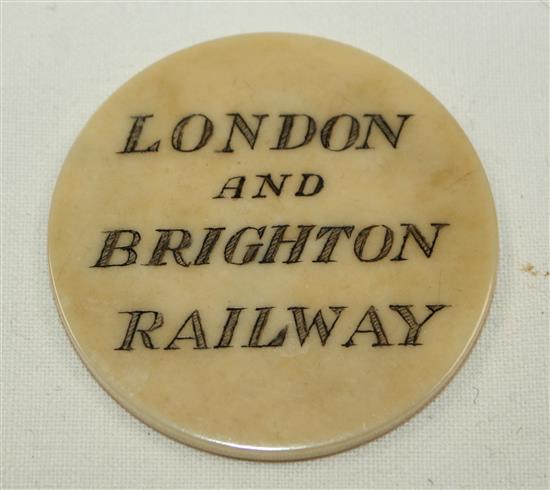 19th century London and Brighton Railway circular ivory Directors Ticket